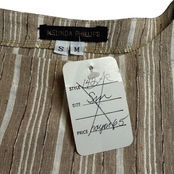 Vtg Melinda Phillips S/M Beige 100% Silk  Asymmetrical Striped Two-Piece Outfit - Picture 8 of 11